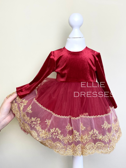 Toddler Dress with Gold Lace CD009