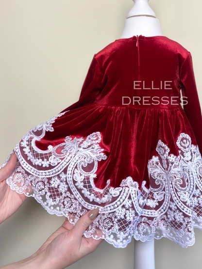 Velour Baby Dress with White Lace CD007