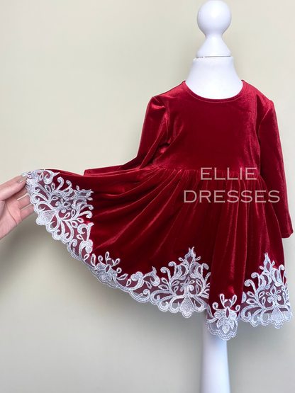 Velour Baby Dress with Silver Lace CD008