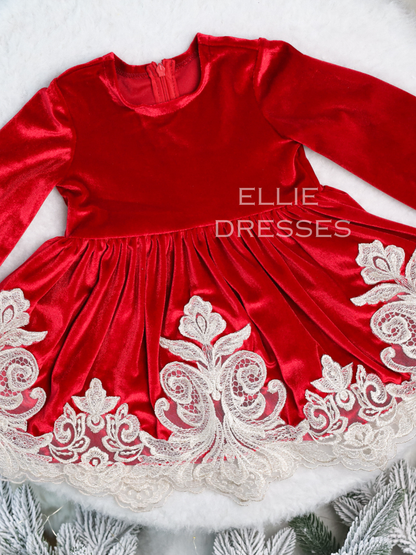 Christmas Velour Dress with Lace CD001