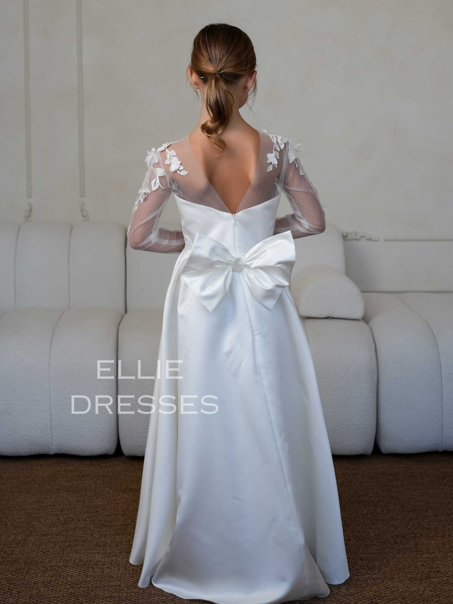 Satin Dress with long lace sleeves Ellie Dresses Satin Dress with long lace sleeves Ellie Dresses