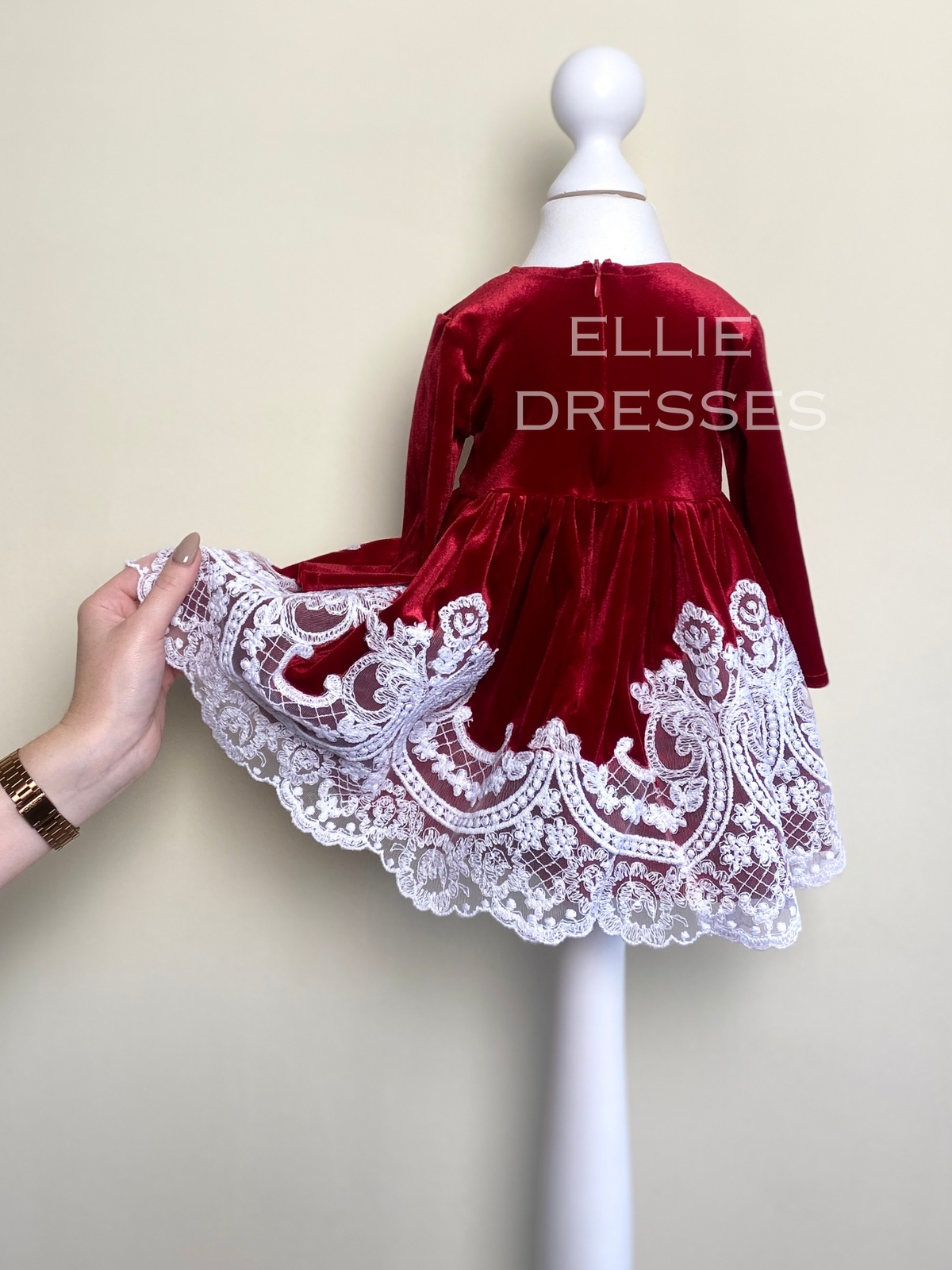 Velour Baby Dress with White Lace CD007