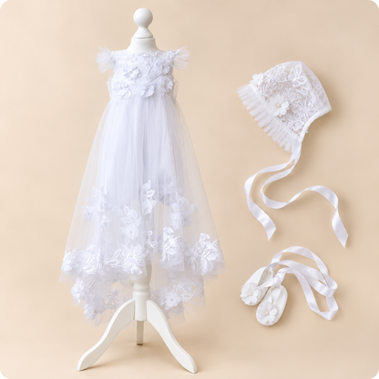 TC 007 3D Floral Embroidered Baptism Cape with Optional Dress or Bodysuit