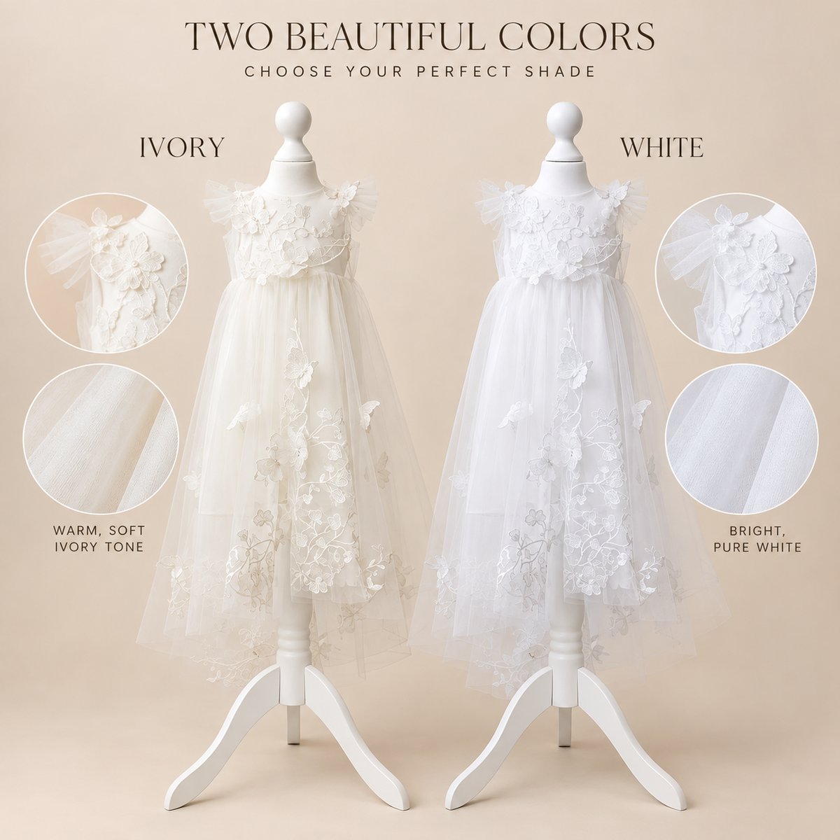 TC 005 Floral Baptism Tulle Christening Cape with Optional Dress or Bodysuit
