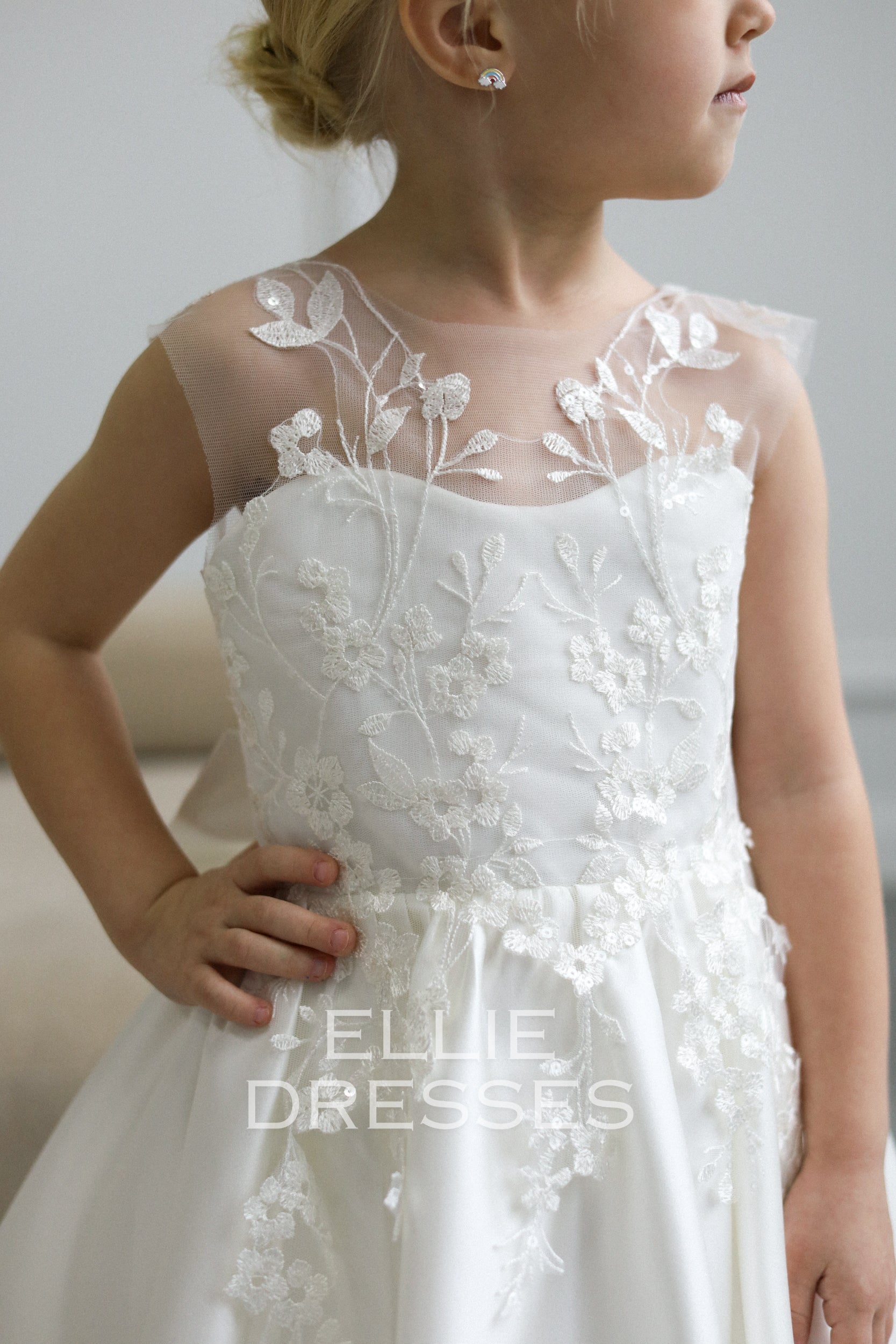 NEW!! Satin Dress with lace top 10 years / Without Train / Ivory NEW!! Satin Dress with lace top 10 years / Without Train / Ivory