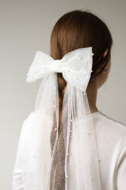 Pearl & Embroidered Bow for Baptism, Communion & Weddings