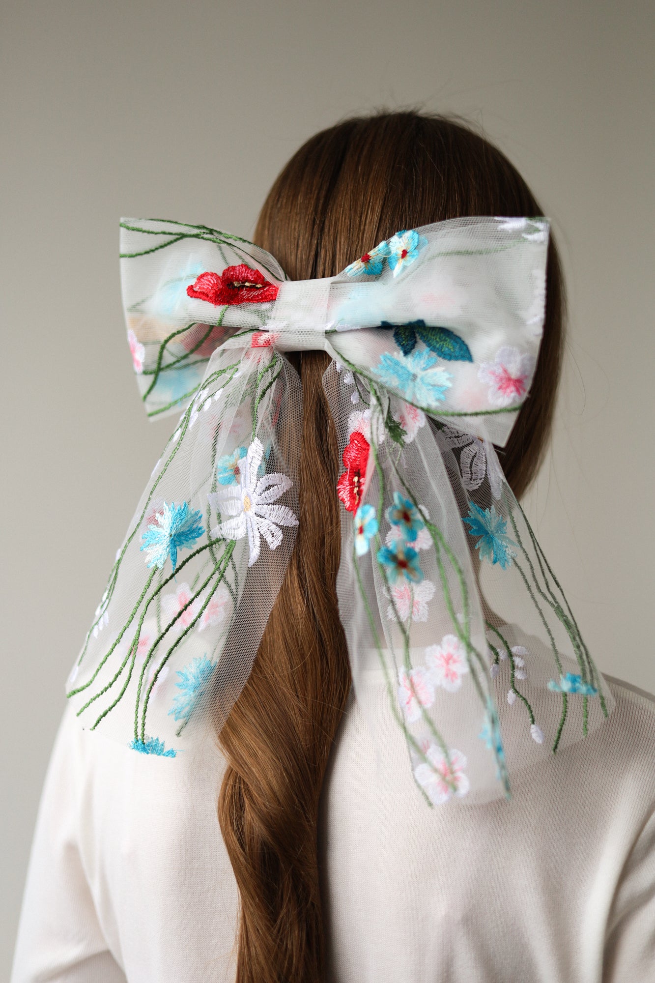 Lace floral & Embroidered Bow for Baptism, Communion & Weddings
