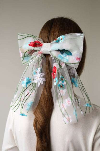 Lace floral & Embroidered Bow for Baptism, Communion & Weddings