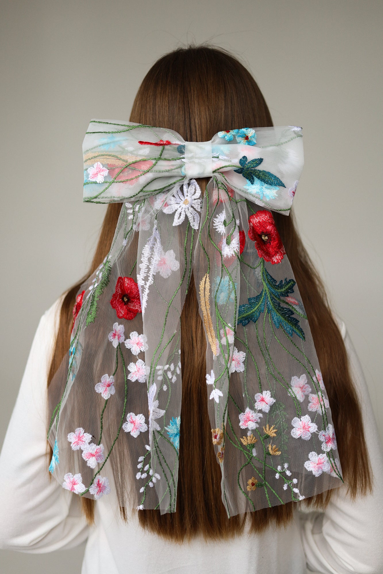 Lace floral & Embroidered Bow for Baptism, Communion & Weddings