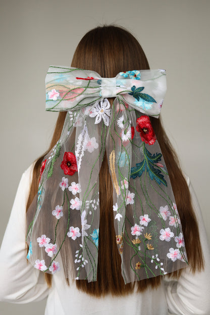 Lace floral & Embroidered Bow for Baptism, Communion & Weddings