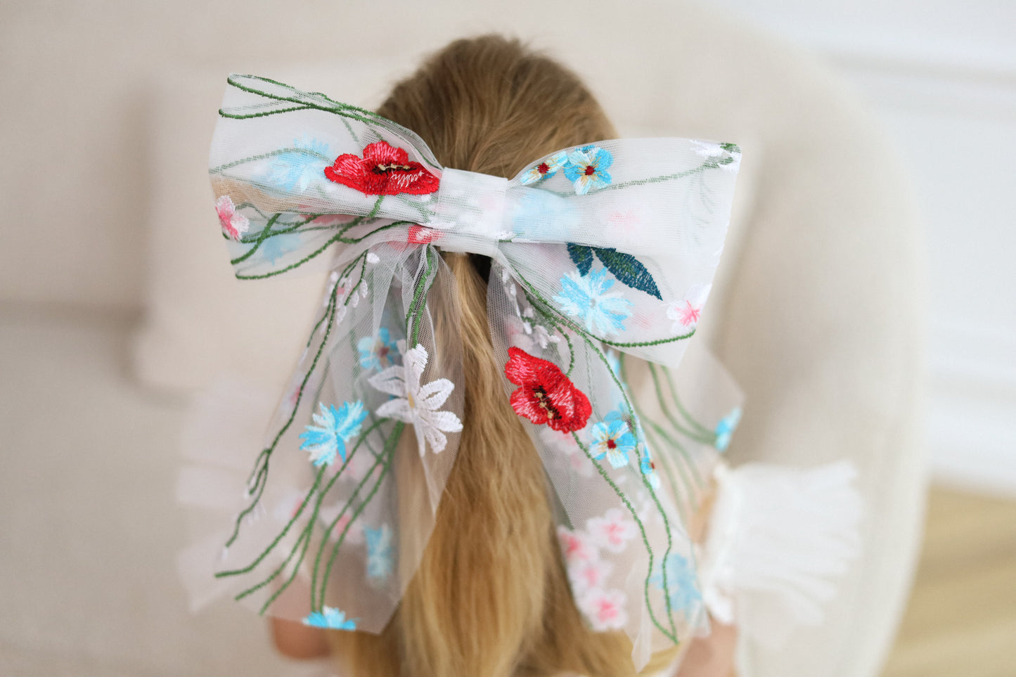 Lace floral & Embroidered Bow for Baptism, Communion & Weddings