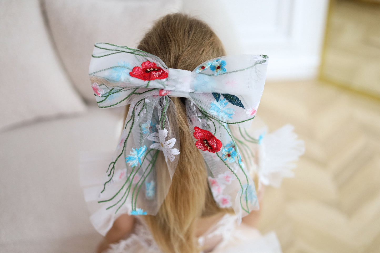 Lace floral & Embroidered Bow for Baptism, Communion & Weddings