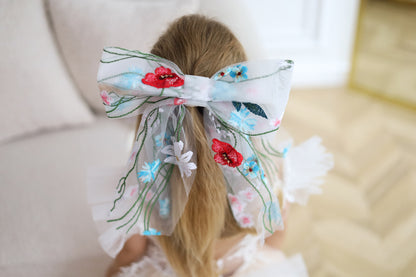 Lace floral & Embroidered Bow for Baptism, Communion & Weddings