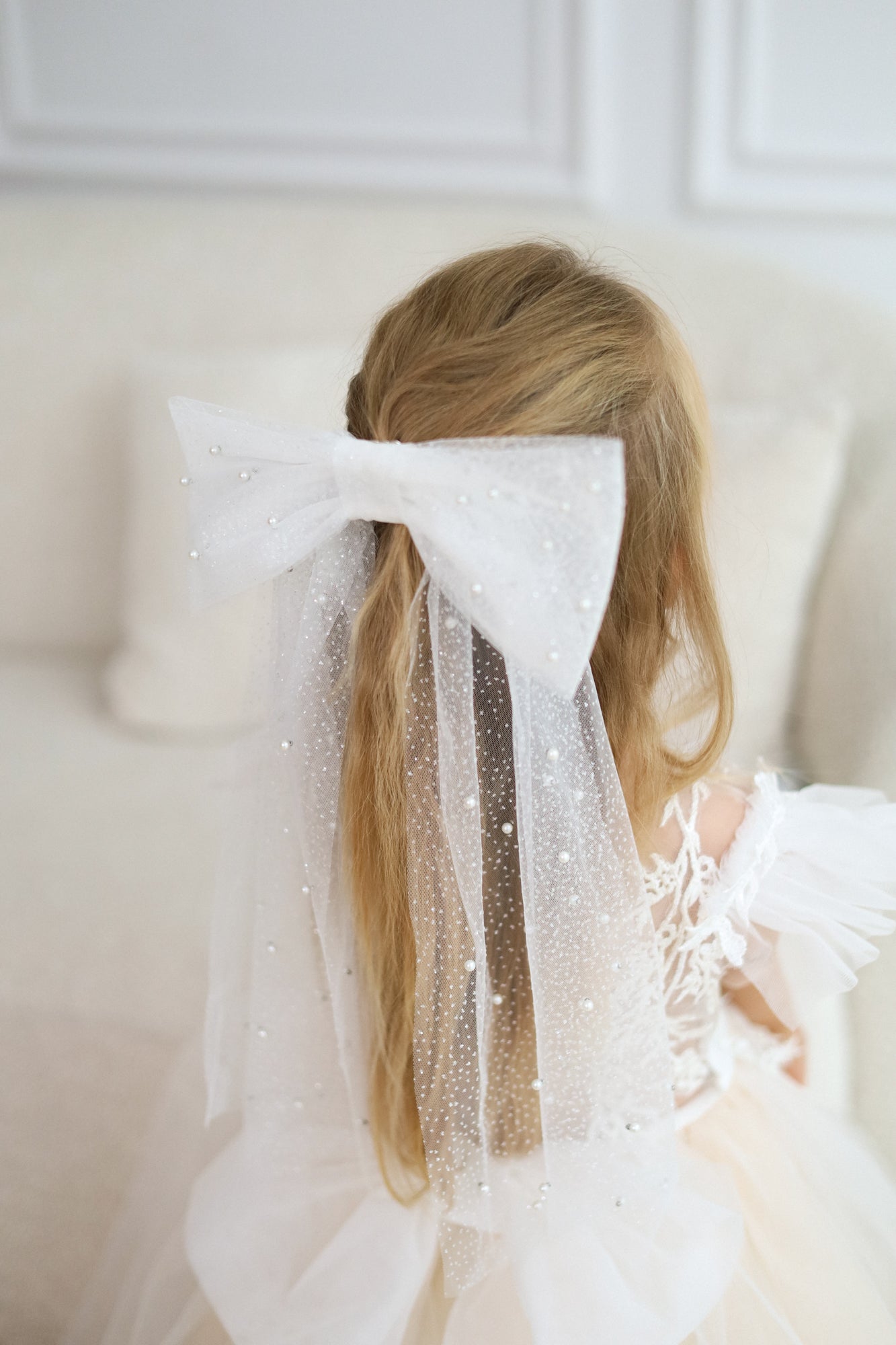 Pearl & Embroidered Bow for Baptism, Communion & Weddings