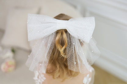 Pearl & Embroidered Bow for Baptism, Communion & Weddings