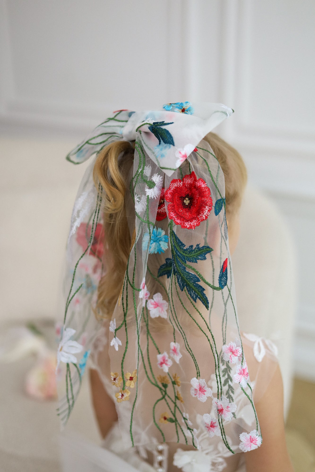 Lace floral & Embroidered Bow for Baptism, Communion & Weddings