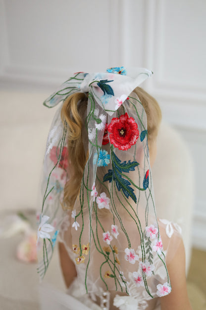 Lace floral & Embroidered Bow for Baptism, Communion & Weddings