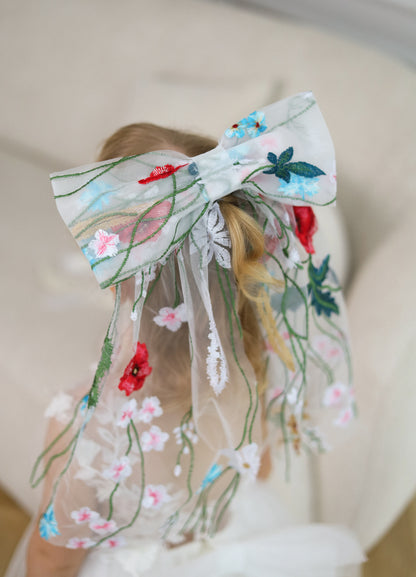 Lace floral & Embroidered Bow for Baptism, Communion & Weddings