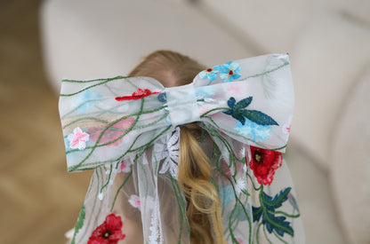 Lace floral & Embroidered Bow for Baptism, Communion & Weddings