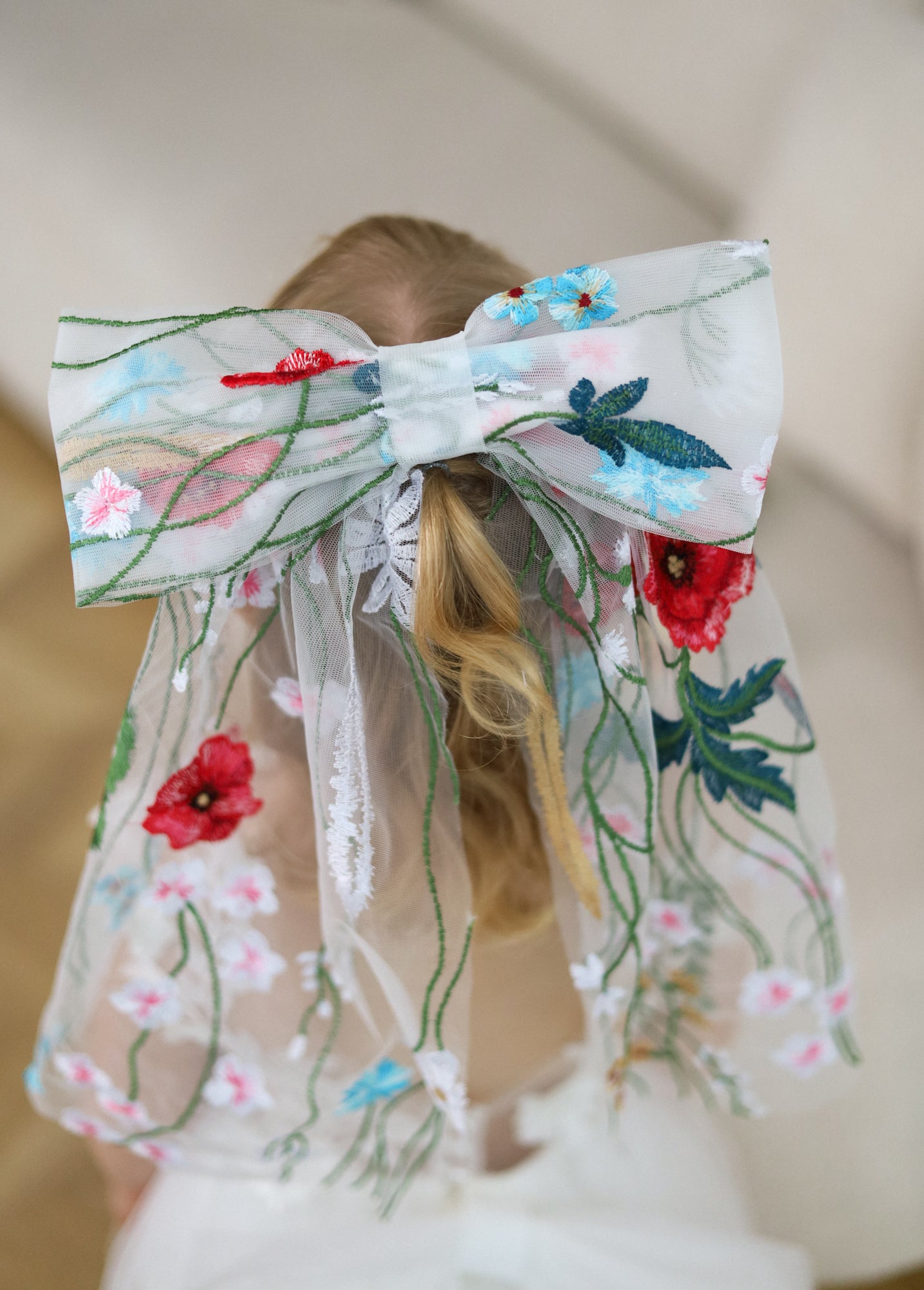 Lace floral & Embroidered Bow for Baptism, Communion & Weddings