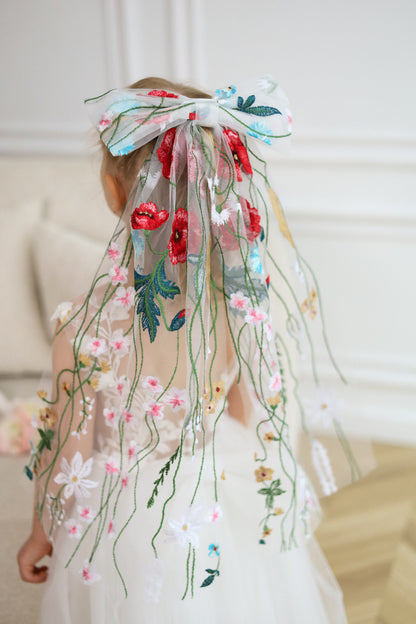Lace floral & Embroidered Bow for Baptism, Communion & Weddings