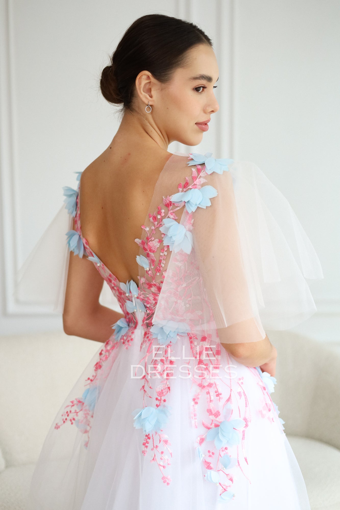 Colored Bride Dress with Pink Lace 10 / Ivory Colored Bride Dress with Pink Lace 10 / Ivory