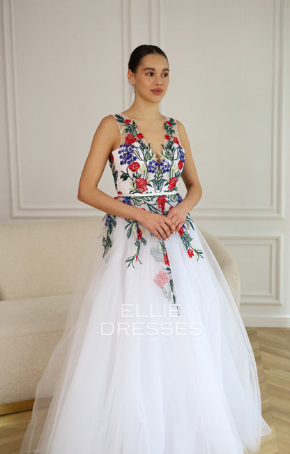 Colored Wedding Dress with extra sleeves
