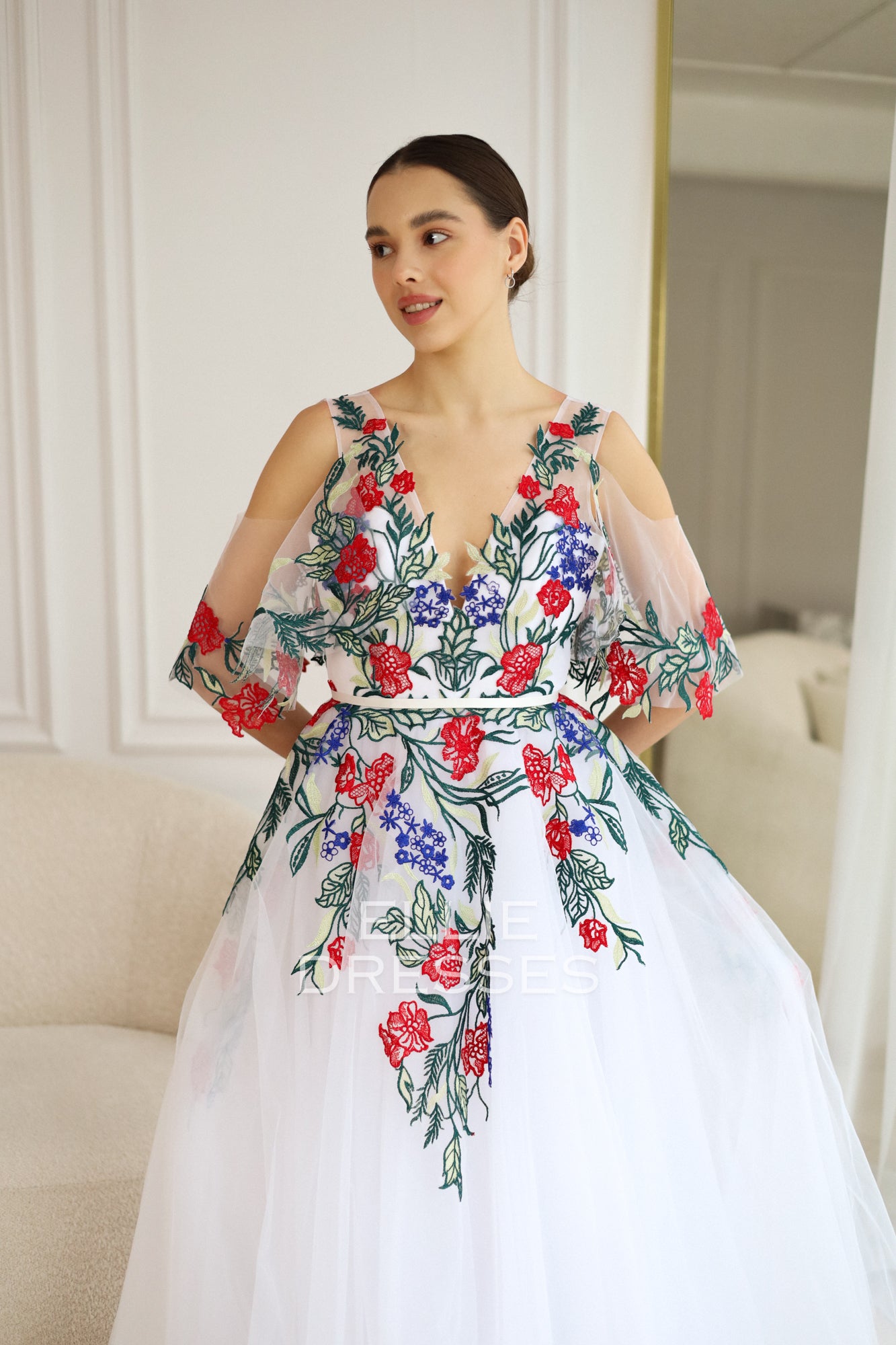 Colored Wedding Dress with extra sleeves