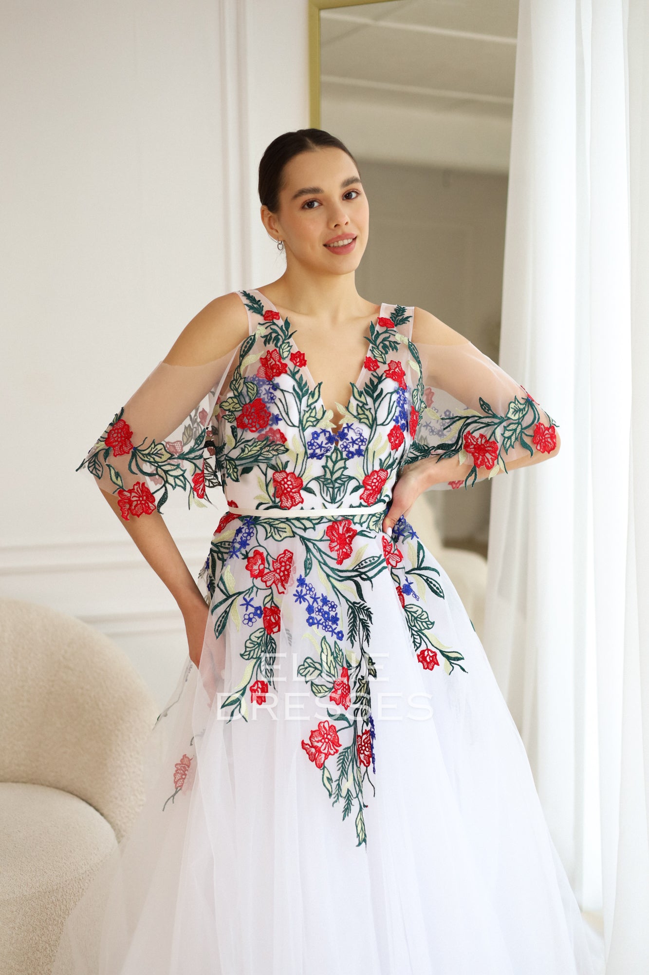Colored Wedding Dress with extra sleeves
