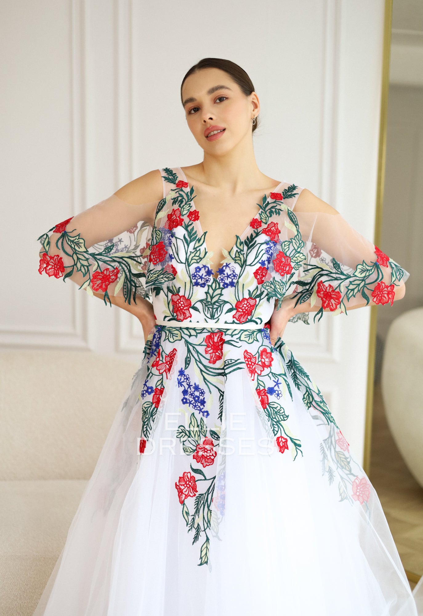 Colored Wedding Dress with extra sleeves