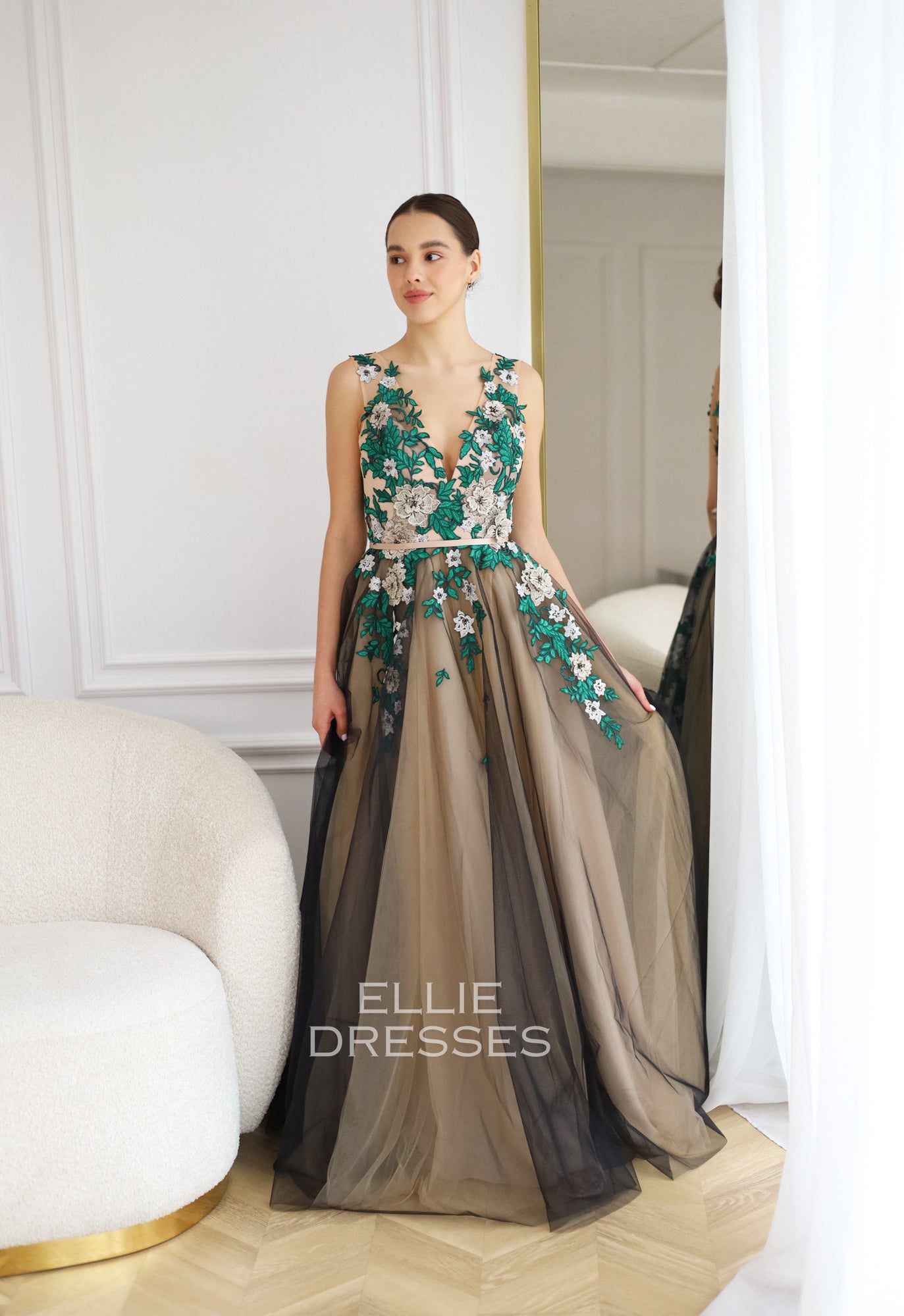 Black Wedding Dress with green lace