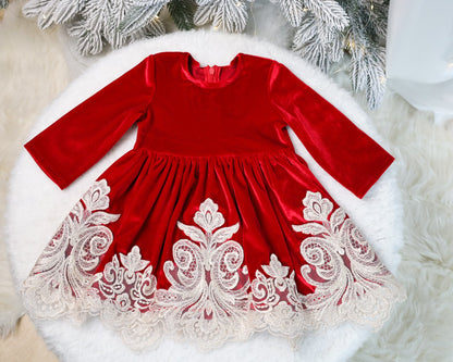 Christmas Velour Dress with Lace CD001