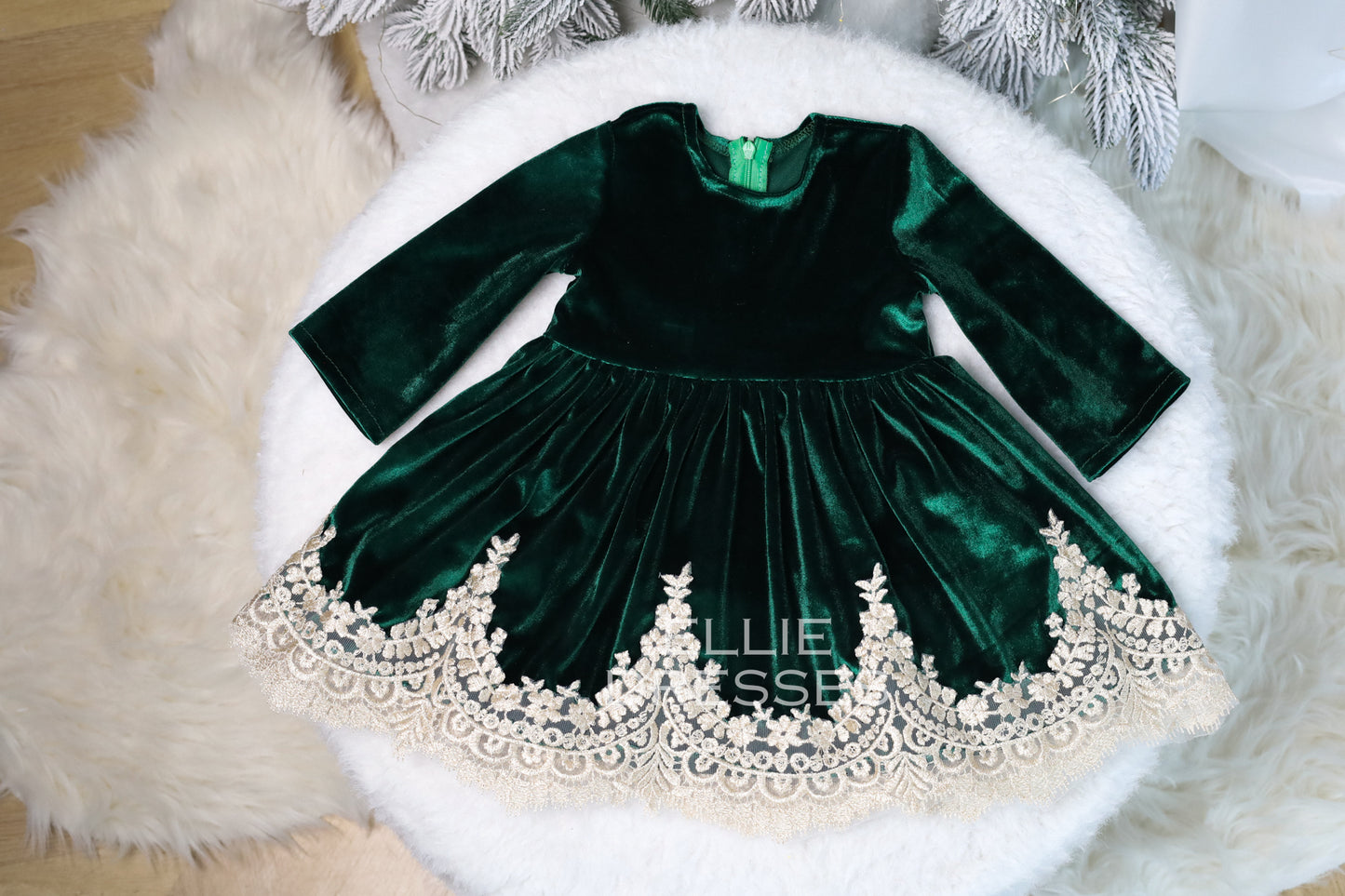 Velour Dress with Gold Lace