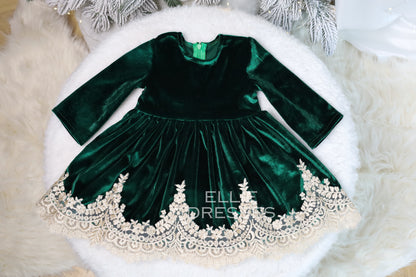 Velour Dress with Gold Lace