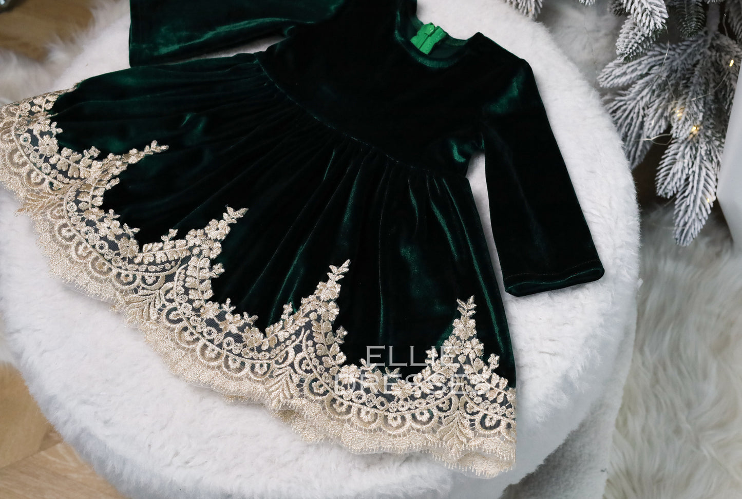 Velour Dress with Gold Lace