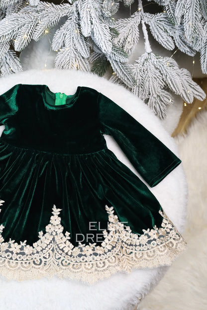 Velour Dress with Gold Lace