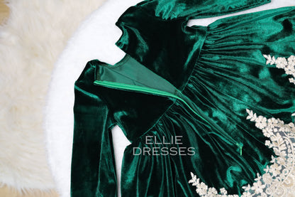 Velour Dress with Gold Lace