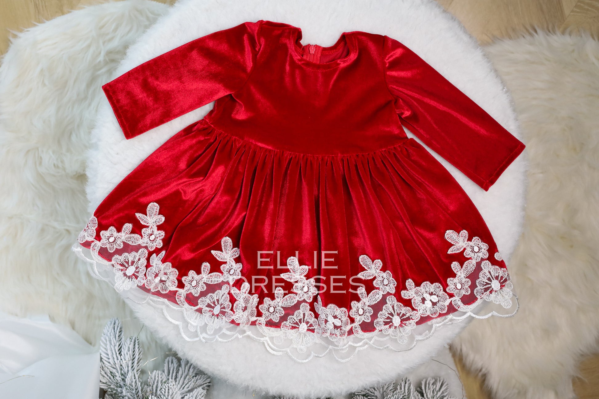 Christmas Dress with Flowes Green / 3-6 Months Christmas Dress with Flowes Green / 3-6 Months