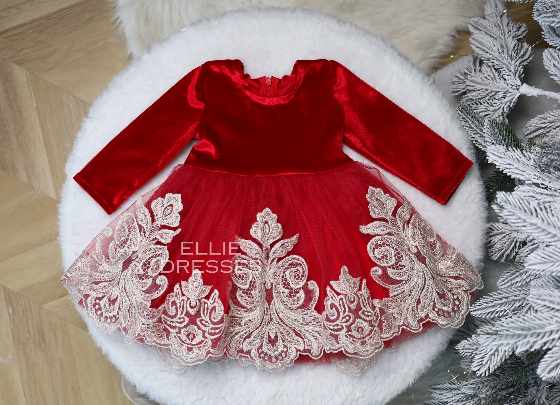 Christmas Dress with gold lace Red / 3-6 months Christmas Dress with gold lace Red / 3-6 months