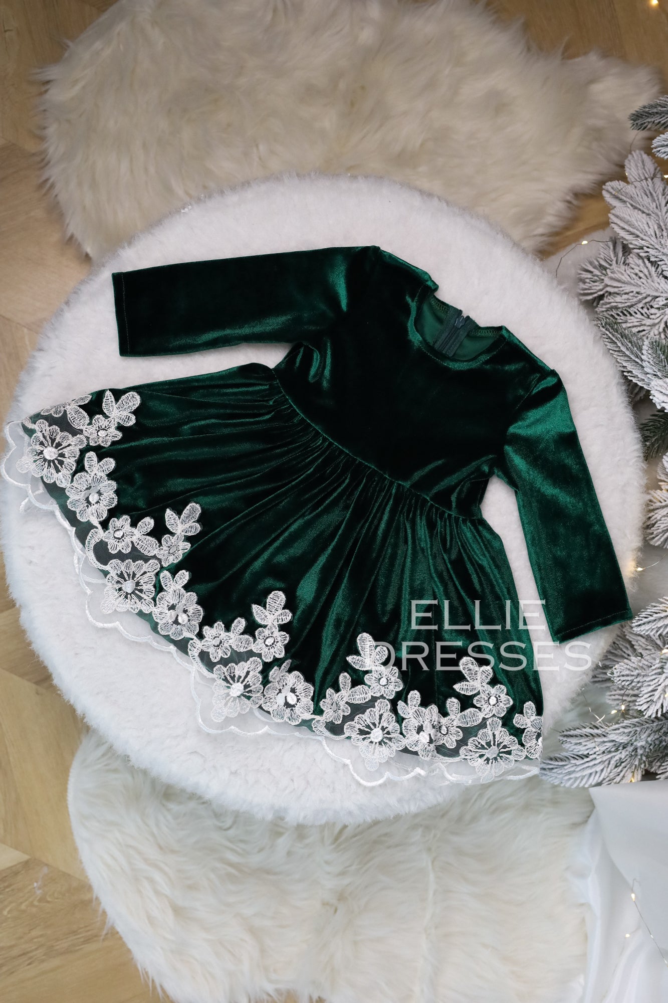 Christmas Dress with Floral Lace Red / 3-6 Months Christmas Dress with Floral Lace Red / 3-6 Months
