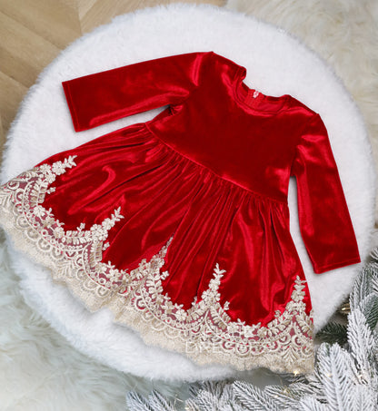 Velour Dress with Gold Lace