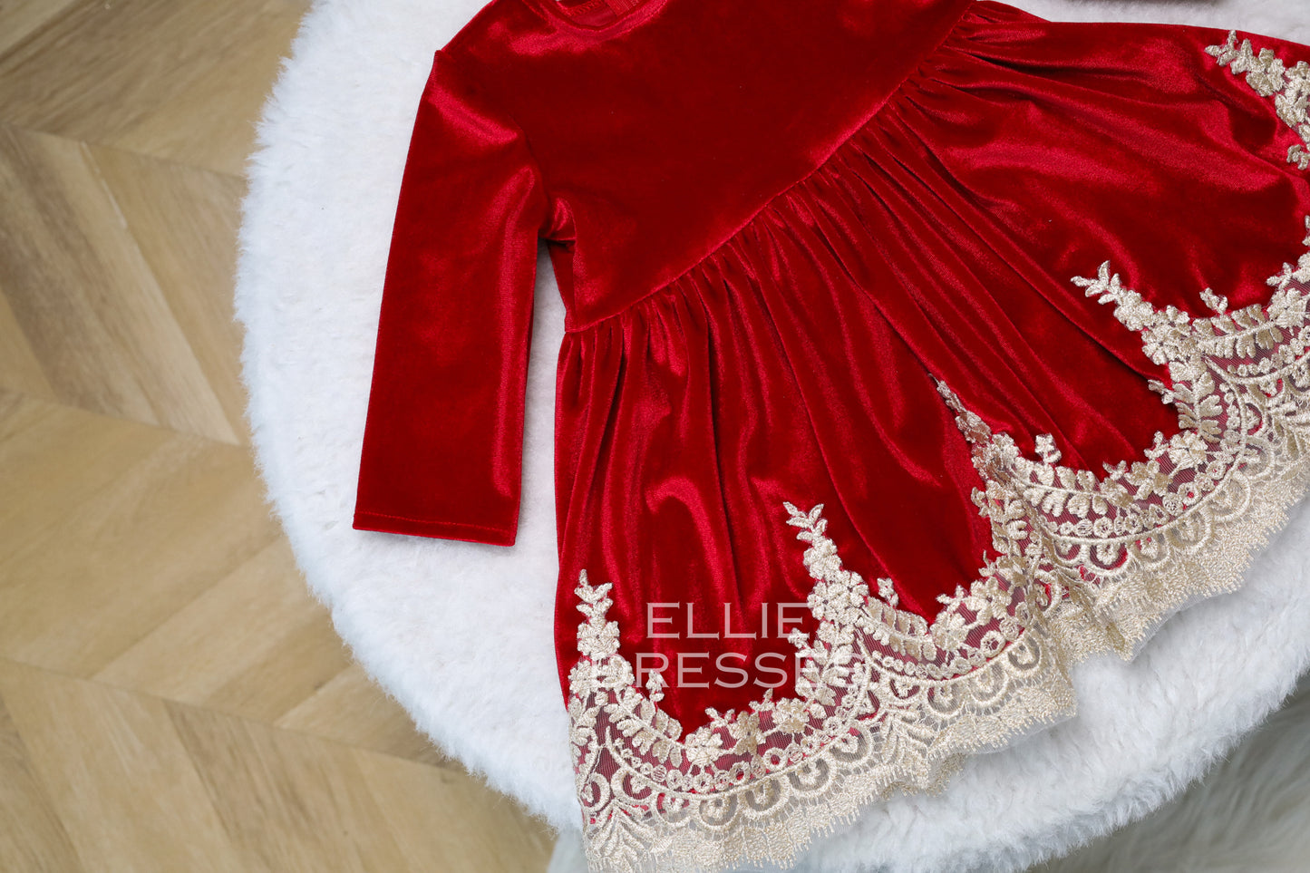 Velour Dress with Gold Lace