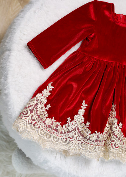 Velour Dress with Gold Lace