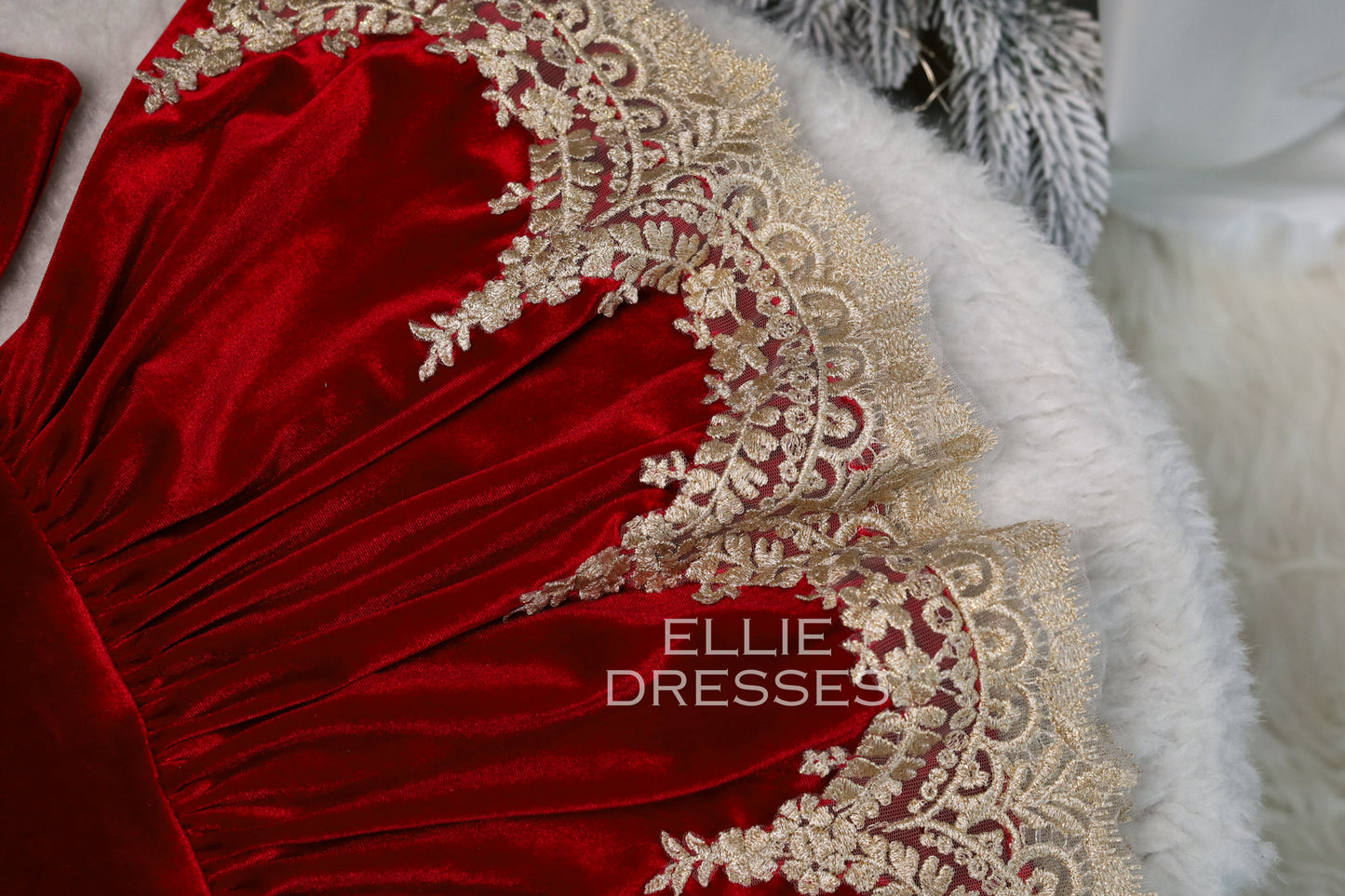 Velour Dress with Gold Lace