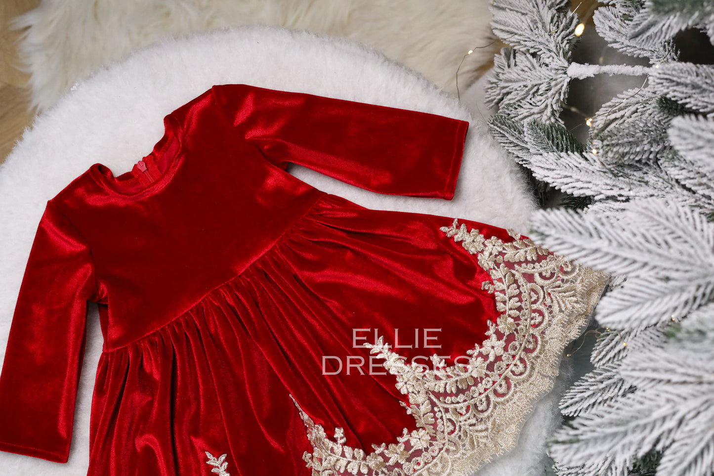 Velour Dress with Gold Lace