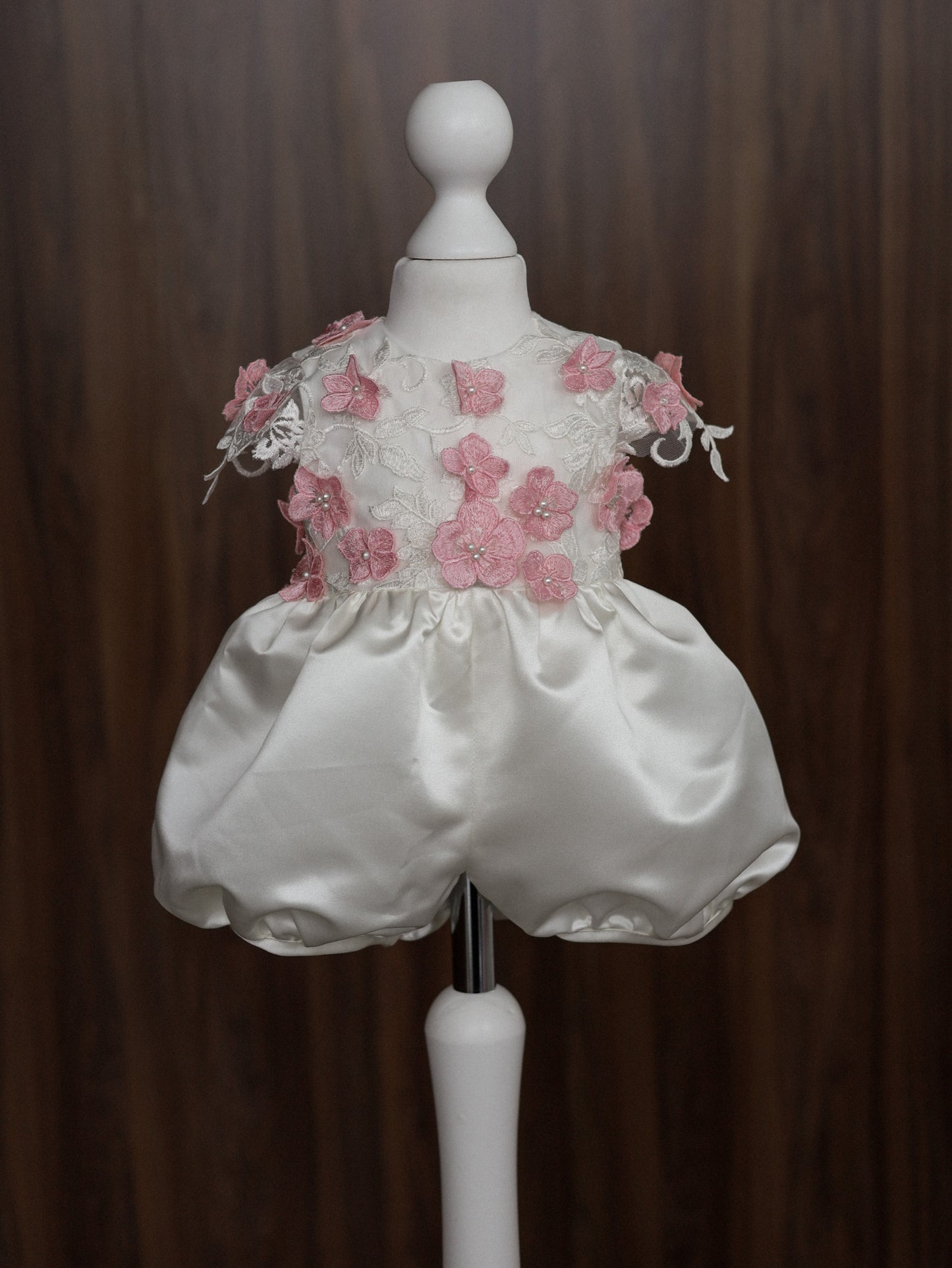 0129 Overall Set Pink - Ivory & Pink Floral Christening Overall Set