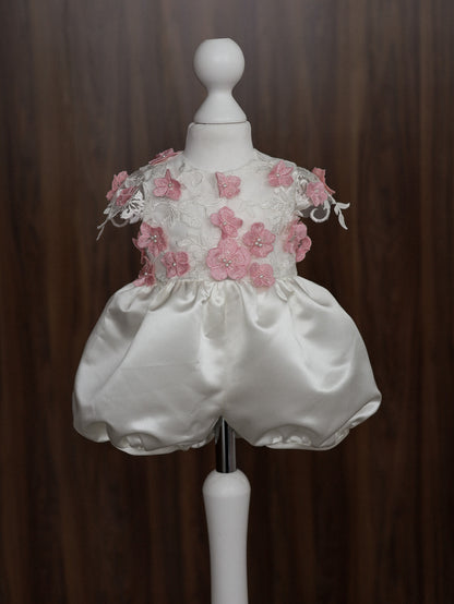 0129 Overall Set Pink - Ivory & Pink Floral Christening Overall Set