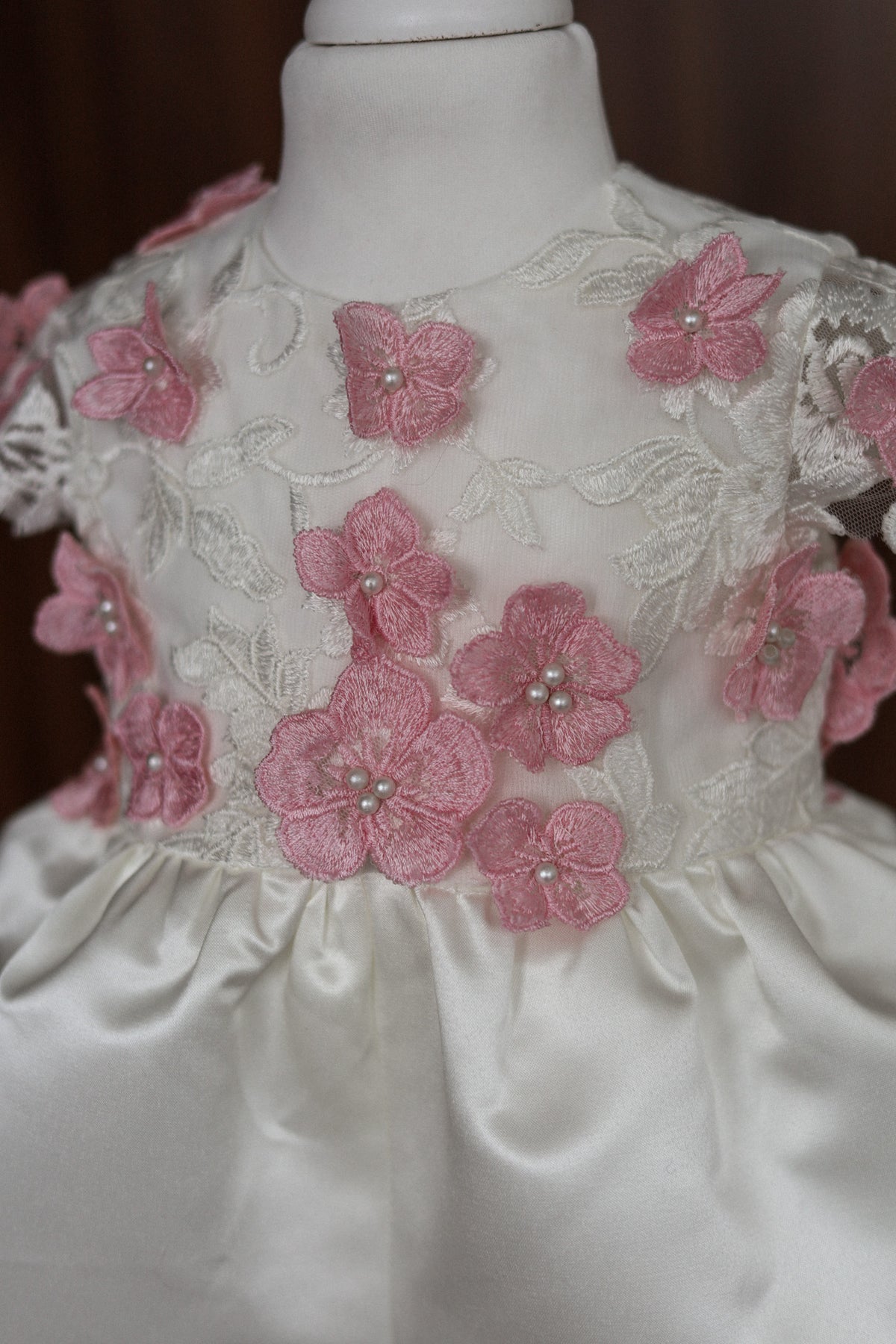 0129 Overall Set Pink - Ivory & Pink Floral Christening Overall Set