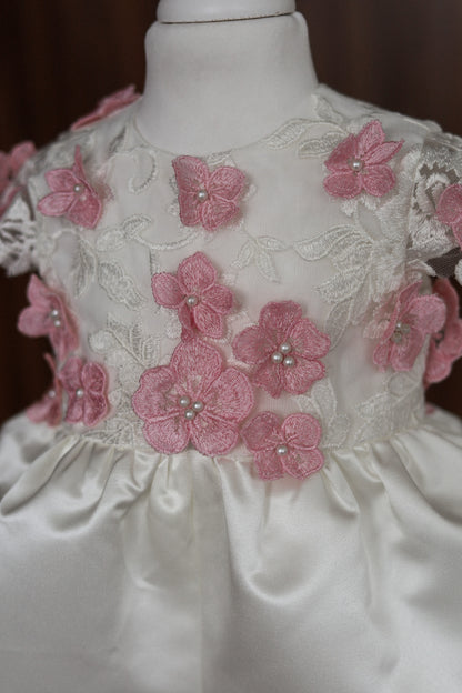 0129 Overall Set Pink - Ivory & Pink Floral Christening Overall Set