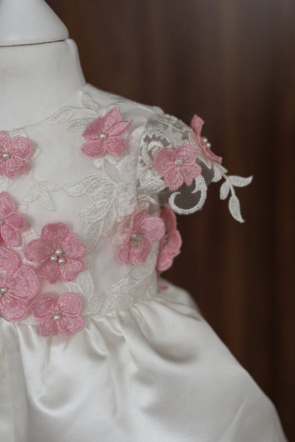 0129 Overall Set Pink - Ivory & Pink Floral Christening Overall Set